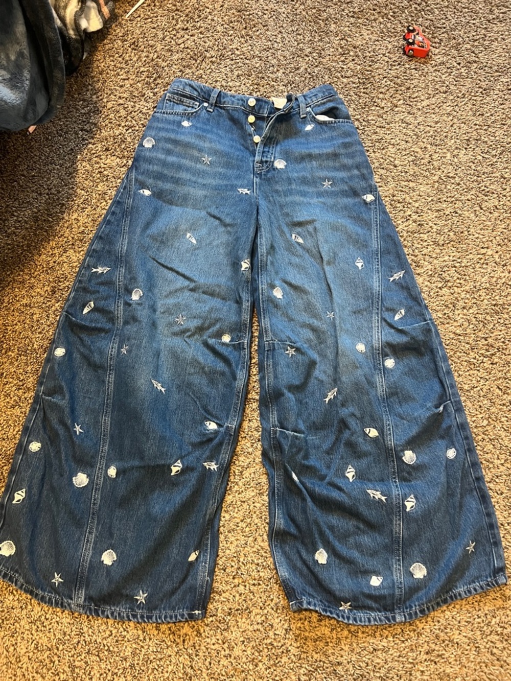 We The Free Embroidered Dark Blue Wide-Leg Jeans